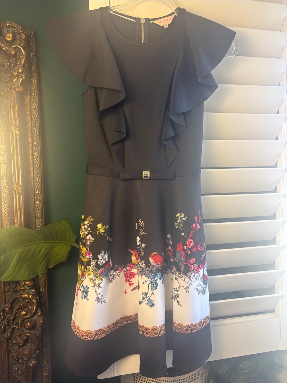 Ted Baker Shaelin Opulent Fauna Ruffle Skater Dress EUC Ted Baker size 0 / US 2